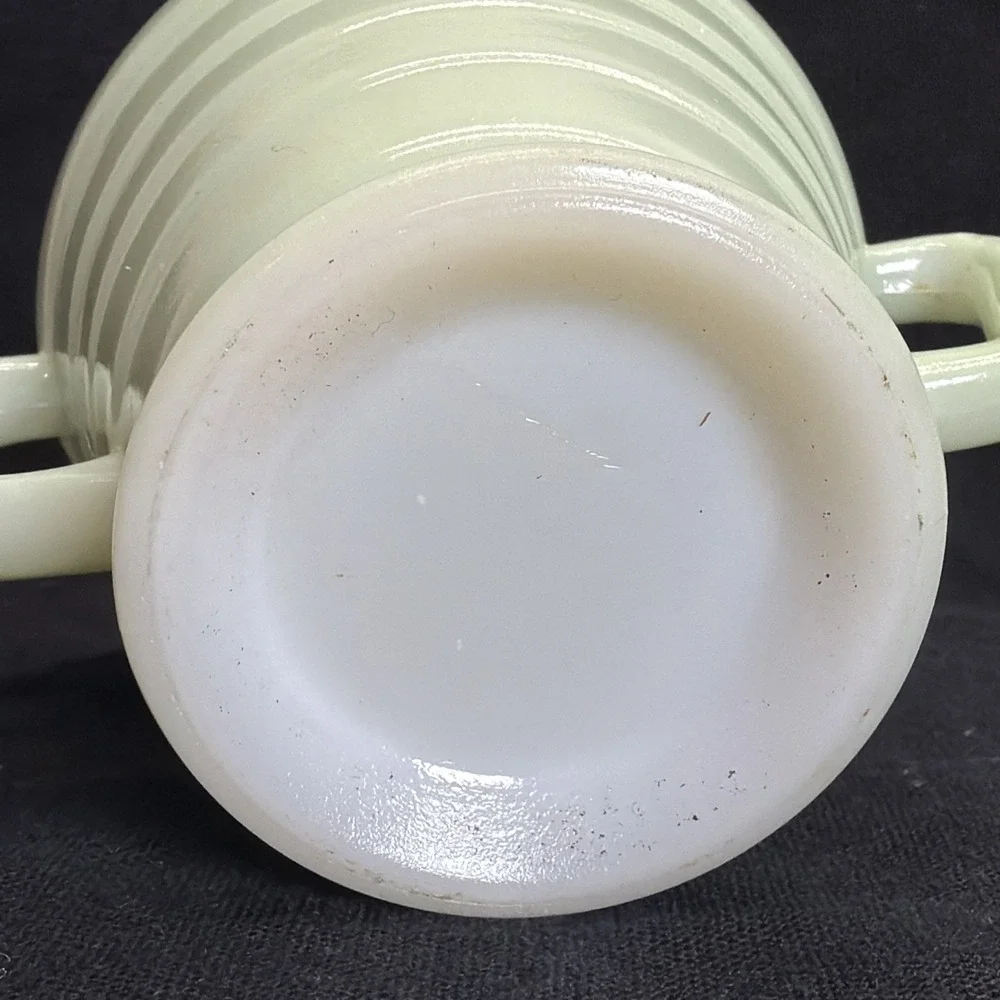 3 Hazel Atlas Moderntone Platonite Pastel green open sugar Bowl Dual Handle
